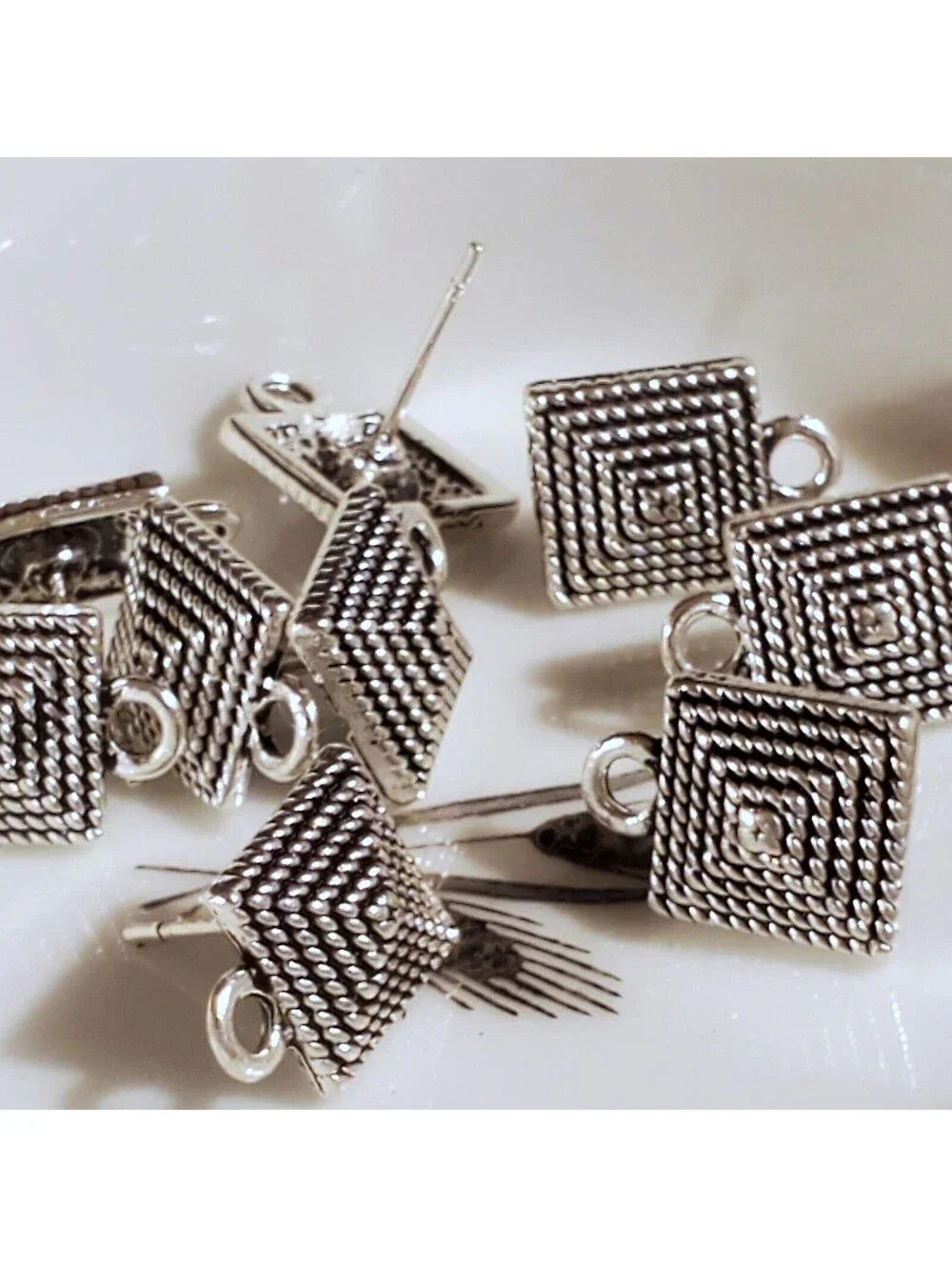 Avant Garde Antique Silver Egyptian Pyramid Dotted Earring Post Findings 2 pcs